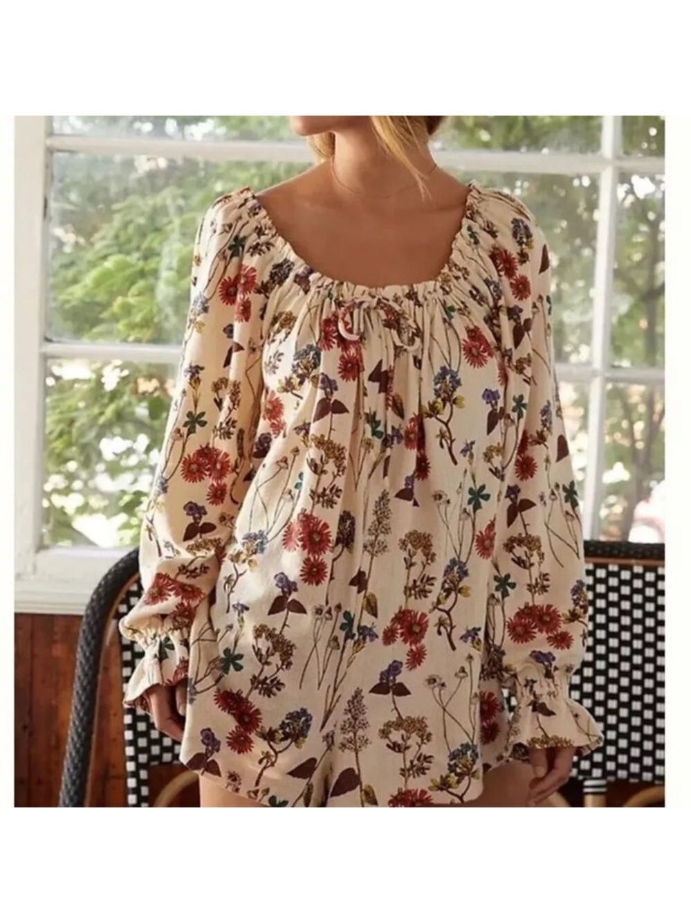 Anthropologie Floral Romper Long Sleeve Size S